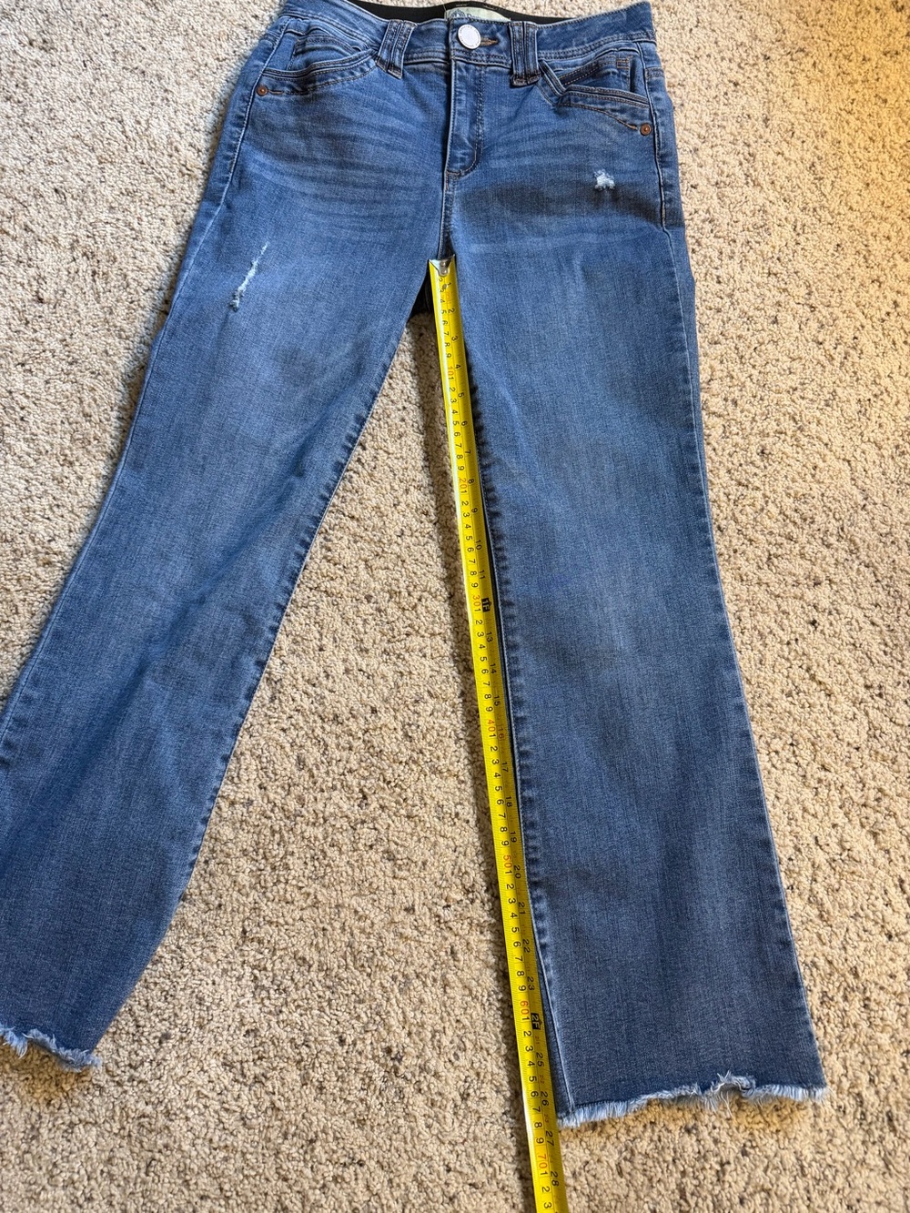 Democracy Ab Technology Distressed Blue Cropped Jeans with Frayed Hem Sz 2 - Picture 9 of 11